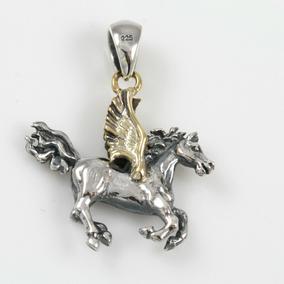 Pegasus Mythological Winged Horse Two Tone Bronze & Sterling Silver Charm Pendan