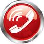 Red button with a white phone receiver shown ringing