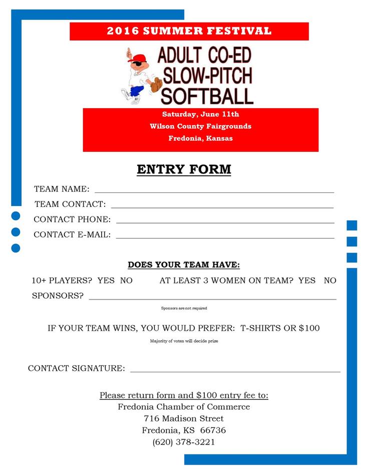 Coed Softball Tournament Entry Form