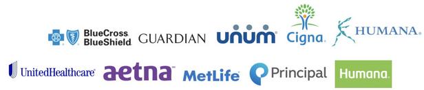 Partnership carriers: BlueCross Blue Shield, Guardian, Unum, Cigna, Humana, UnitedHealthcare, Aetna, Metlife, Principal, Humana