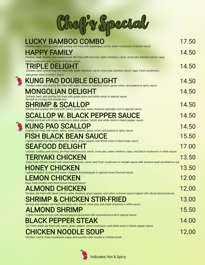 Bamboo store restaurant menu