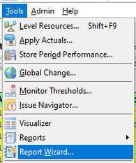 Go to Primavera P6 report wizard under tools tab