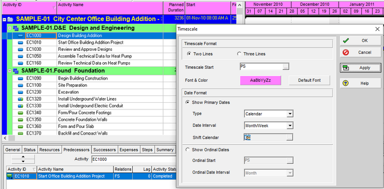 Change color of top columns in Primavera P6