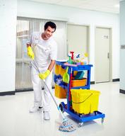 Janitor with mop and cart