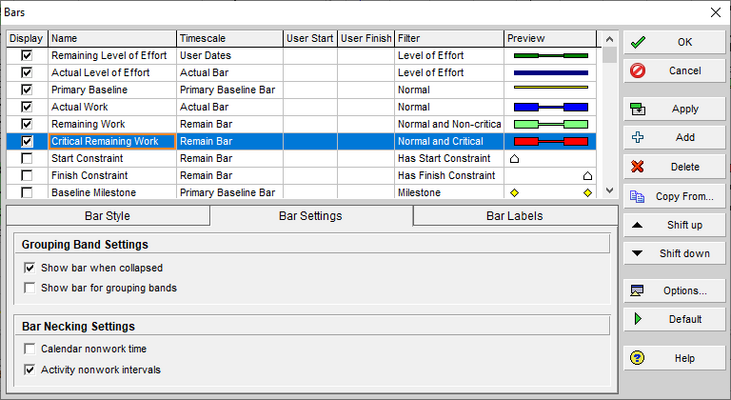 Choose suspended work option in Primavera P6 schedule