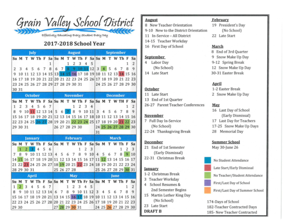 Grain Valley R5 School 2017-2018 School Calendar
