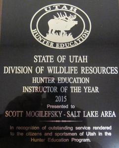 Scott Mogilefsky Utah Hunter Education of the year for the Salt Lake Area 2015