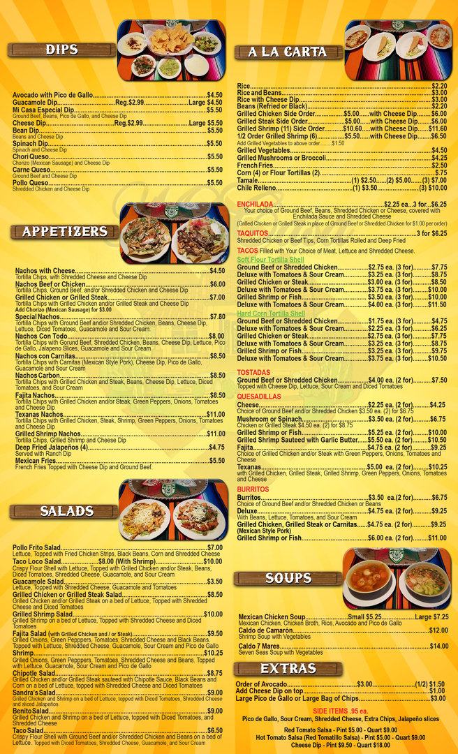 Mi casa outlet menu