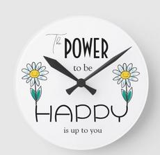 the power to be happy, custom wall art, happy gifts, miamoon designs, custom wall clock, unique gifts, gifts for college students, happiness, zazzle made gifts