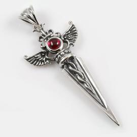 Debrina Wing Dagger Red Cabochon Ruby Sterling Silver Pendant