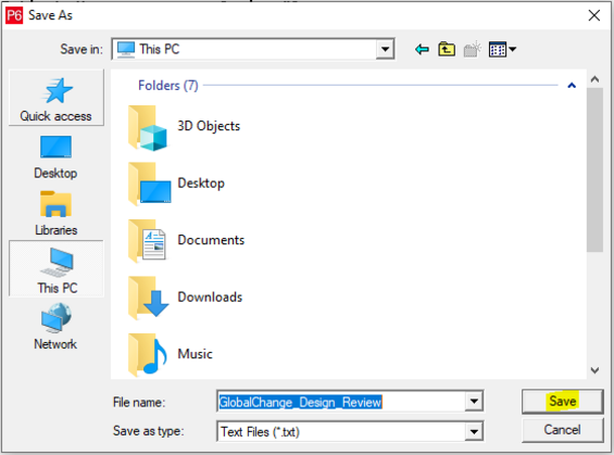 Save as Primavera P6 global change file