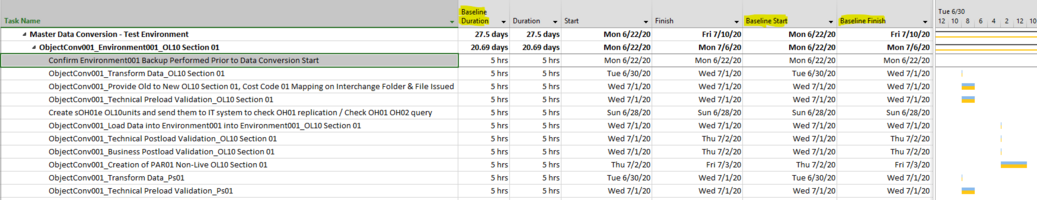 MS Project set baseline schedule