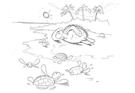 Tuamor the Turtle sketches for colouring in