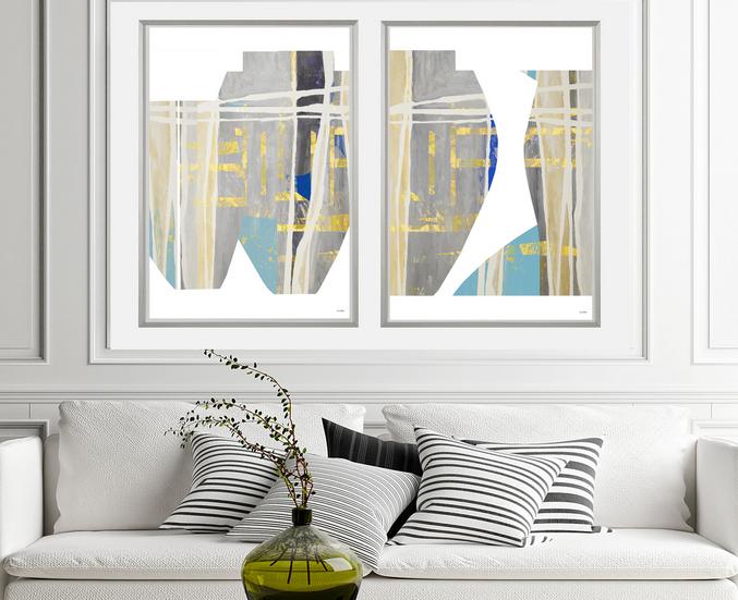 Blue, gray and gold abstract art, #abstract art