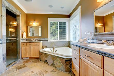 beautiful bathroom remodel vanity custom bath tub surround corner bath tub contractor in Castle Rock Colorado