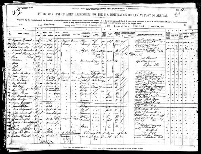 Bertha Mansbach Ship Manifest