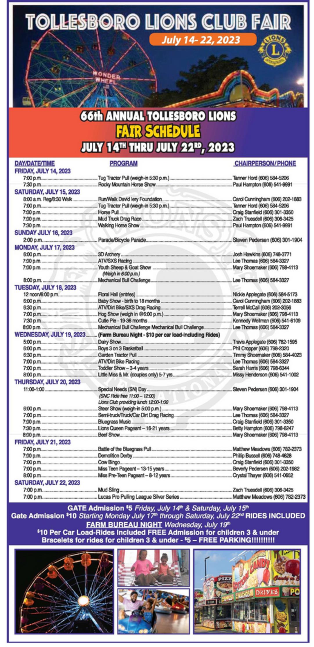 Tollesboro Lions Club Fair & Horse Show Schedule