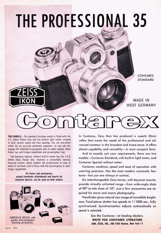 Zeiss Ikon Contarex I, Contarex Special, Ikoflex, Carl Zeiss