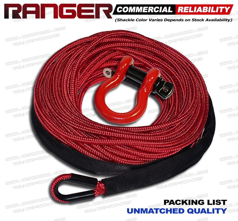 Ranger 1/4 x 50 Jacket UHMWPE Synthetic Winch Rope 7,500 LBs 6 MM x 15 M for UTV/ATV Winch 