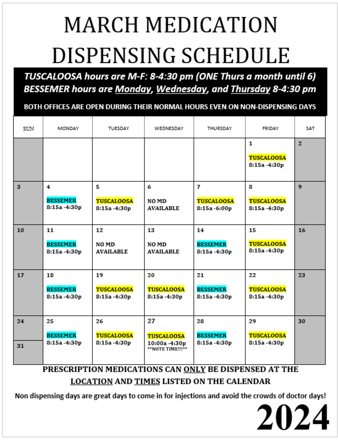 Tide Wellness Physician Availability Calendar