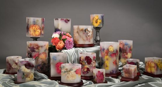 memorial flowers with candles