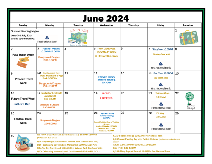 June Calendar of events