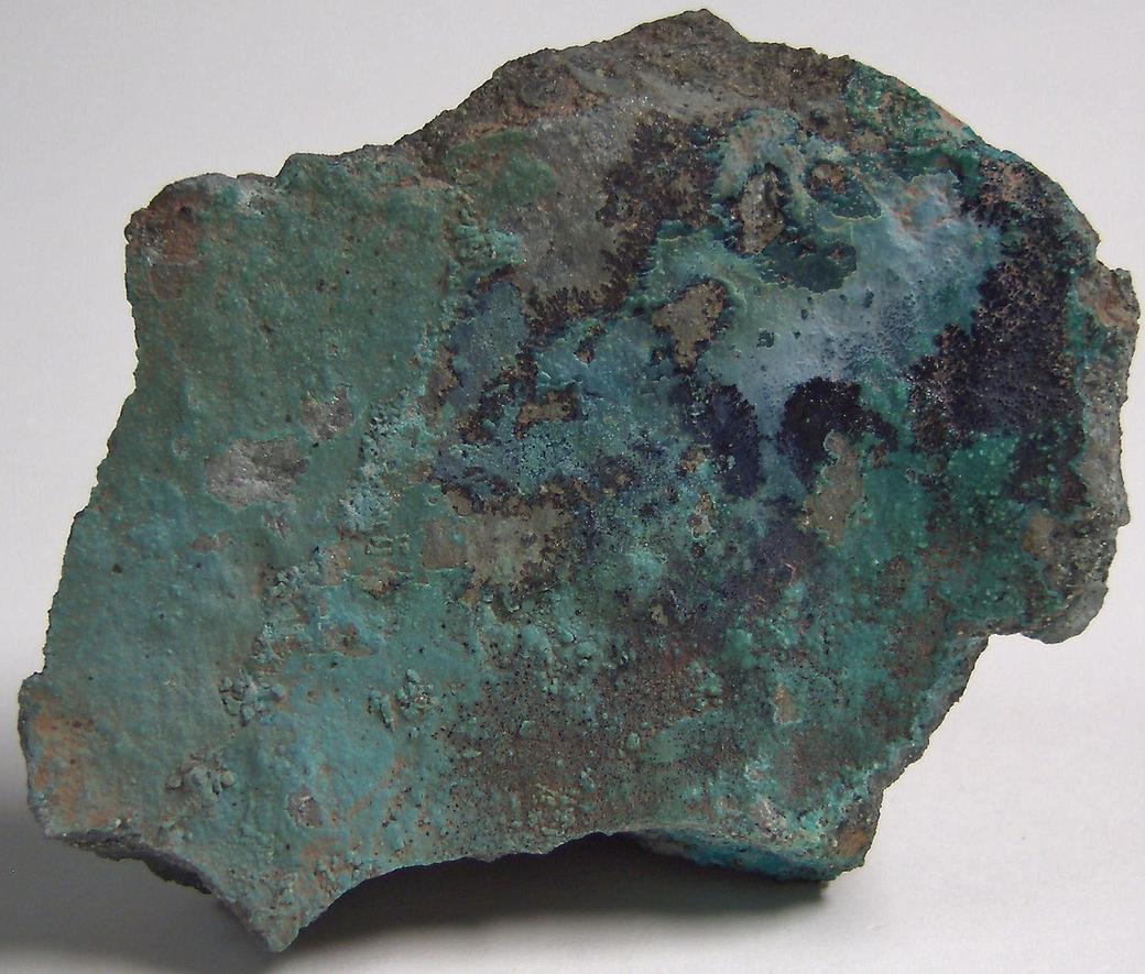 Pseudomalachite, Chrysocolla, manganese oxides, Schuyler Copper Mine (Schuyler Mine; Arlington Mine), North Arlington, Bergen County, New Jersey, USA