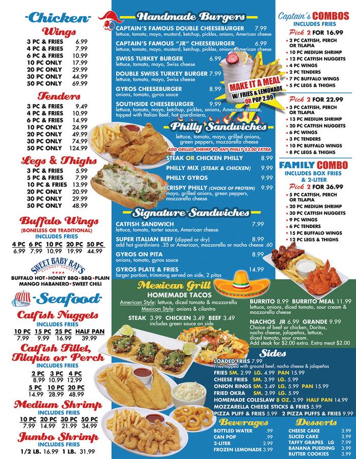 Hooks fish deals and chicken menu