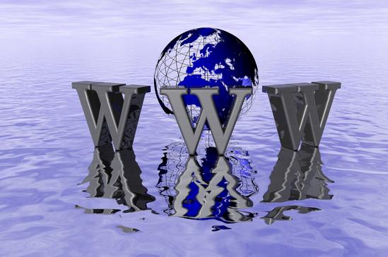 Picture of three capital W's floating on water in front of a globe