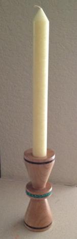 Maple candle holder with Magnasite and Obsidian inlays