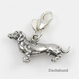 Dachshund Dog Charm 3 Dimensional Solid Sterling Silver