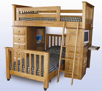 Amish Made Youth Loft Storage Bunk Beds