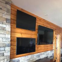 Three TVs mounted to one wall, Charlotte TV mounting service, Carolina Custom Mounts