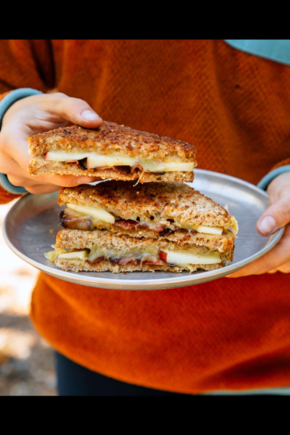 boy with grilled cheese sandwich