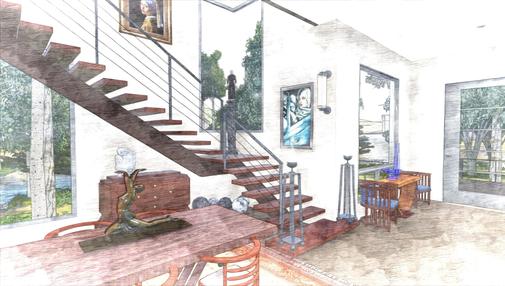 house in flood plain 3DGreenPlanetArchitects.com interior sketch