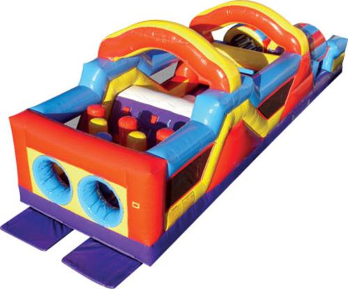 This inflatable obstacle course is ideal for Family Entertainment Centers, corporate events or backyard parties. The Monster Obstacle Course inflatable play structure has a round front-loading obstacle entrance, taking participants through maneuvering pop-ups, over climbs and down the slides for exciting race from start to finish. The inflatable Monster Obstacle Course then ends with a photo-finish pair of tunnels. Each inflatable play structure has mesh windows for easy viewing,