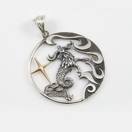 Capricorn Zodiac Sign Sterling Silver Pendants Charm with Golden Star
