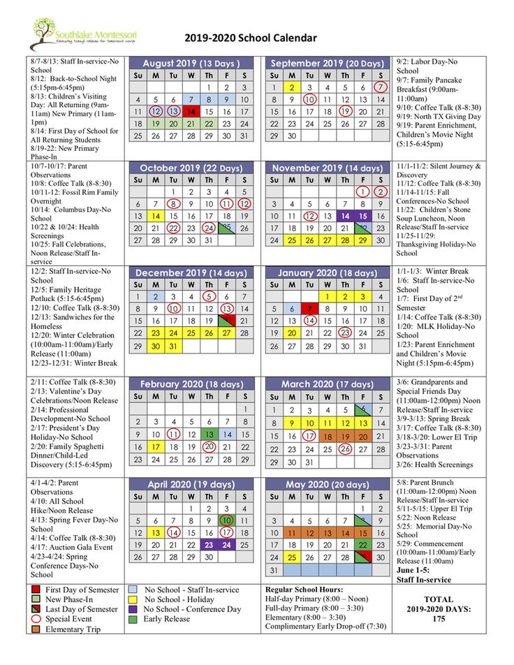 2019-2020 School Calendar