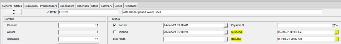 You can add a resume date to Primavera P6 suspended work