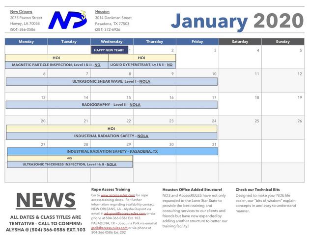 training calendar