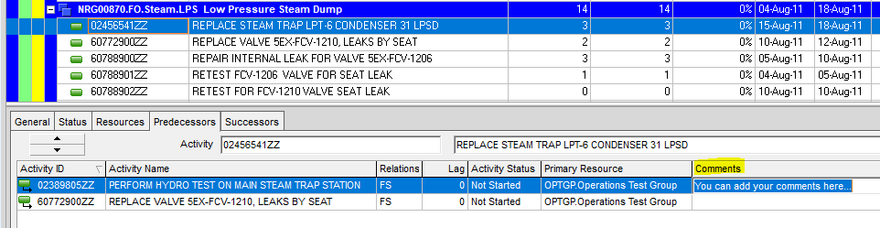 Primavera P6 version 20.12 relationships have comments