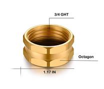 3/4" Female Garden Hose GHT Thread Brass End Cap with Washer, Octagonal Design