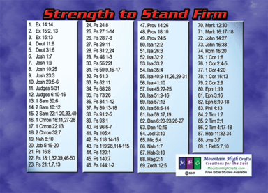 Strength To Stand Firm Greeting Card, back w/Bible Study