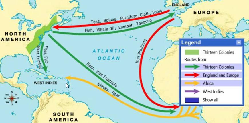 triangle trade route and goods