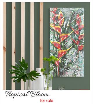 tropical plants, tropical art, tropical flowers, large painting