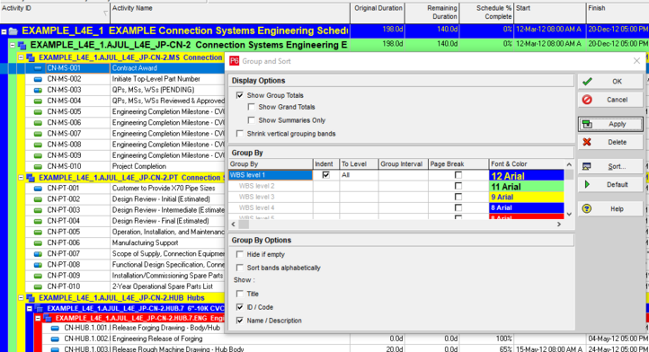 Select apply in group and sort Primavera P6