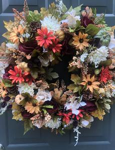 Designer Fall Harvest Wreath Pumpkins Greenery Berries