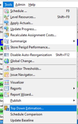 Select top down estimation Primavera P6