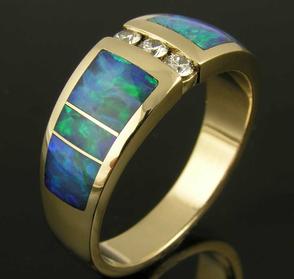 Australian opal ring with diamonds by Hileman