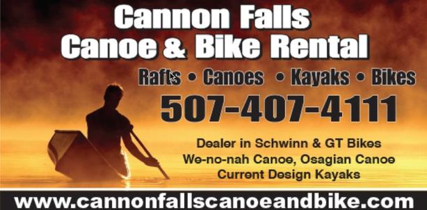 Cannon falls canoe kayak raft bike rental in cannon falls mn.  Near Twin Cites Minneapolis st. paul rochester welch MN